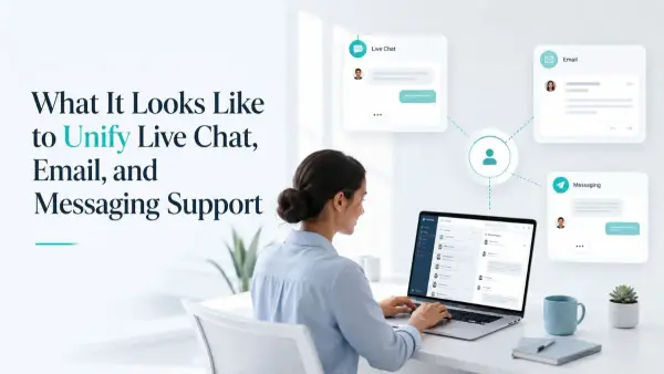 Unified support inbox showing chat, email, and messaging channels
