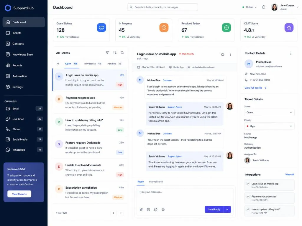 Customer Support Interfaces